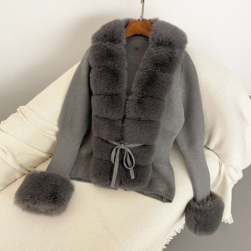 Damenbekleidung Herbst und Winter Strickpullover Pelz Knopfleiste Manschetten Abnehmbarer Strickpullover_voghion.com