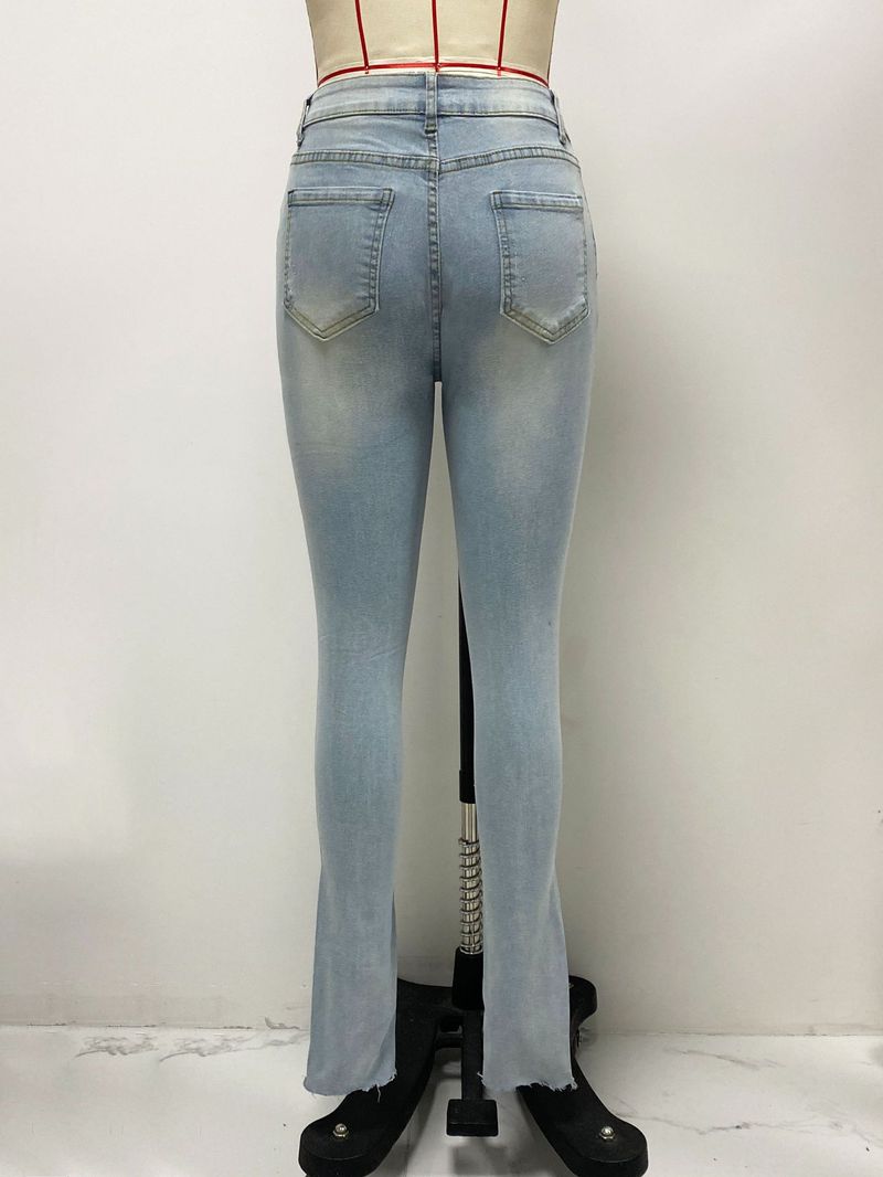Abbigliamento da donna Jeans a vita alta di colore chiaro per le donne Nuovi pantaloni aderenti aderenti elastici strappati_voghion.com