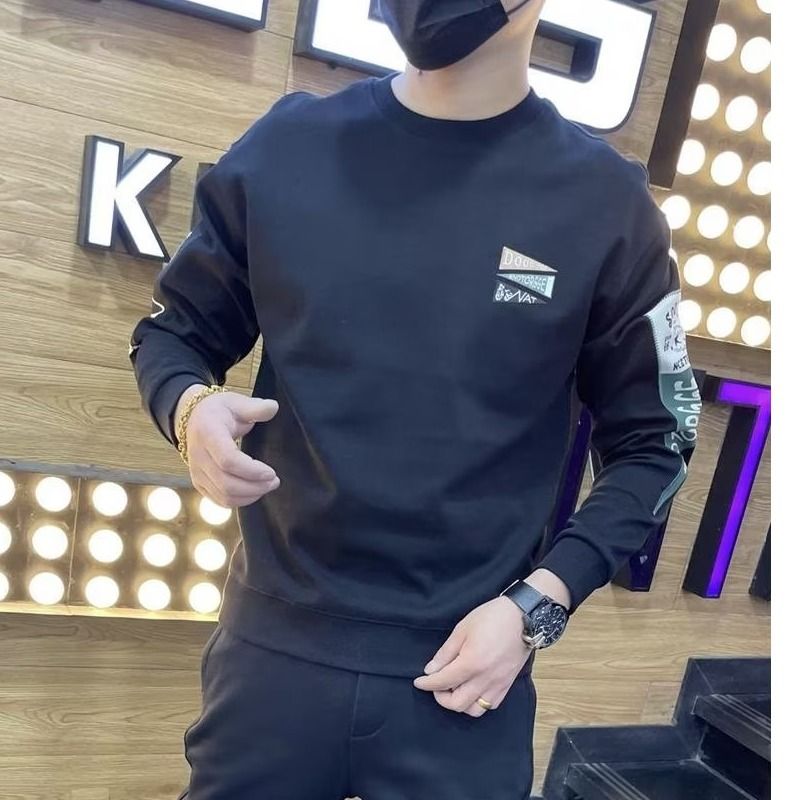 Sweatshirt Herren 2022 Herbst Jugend Hübscher Rundhals Langarm Basishemd Lockeres und trendiges Internet Celebrity Printed Label Top_voghion.com