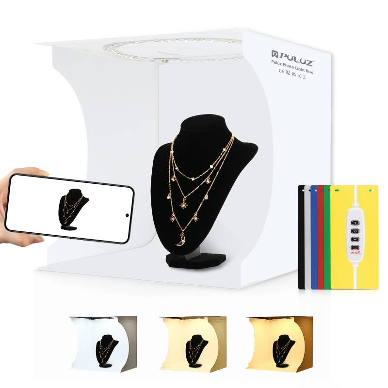Inel de lumină portabil pliabil de 30 cm, kit de cort pentru studio foto cu fundaluri în 6 culori, dimensiuni desfășurabile: 31 cm x 31 cm x 32 cm_voghion.com
