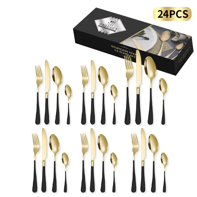 Juego de cubiertos premium de acero inoxidable 1010 de 24 piezas: 4 piezas principales, cuchillo, tenedor y cuchara, en una caja de regalo minimalista._voghion.com