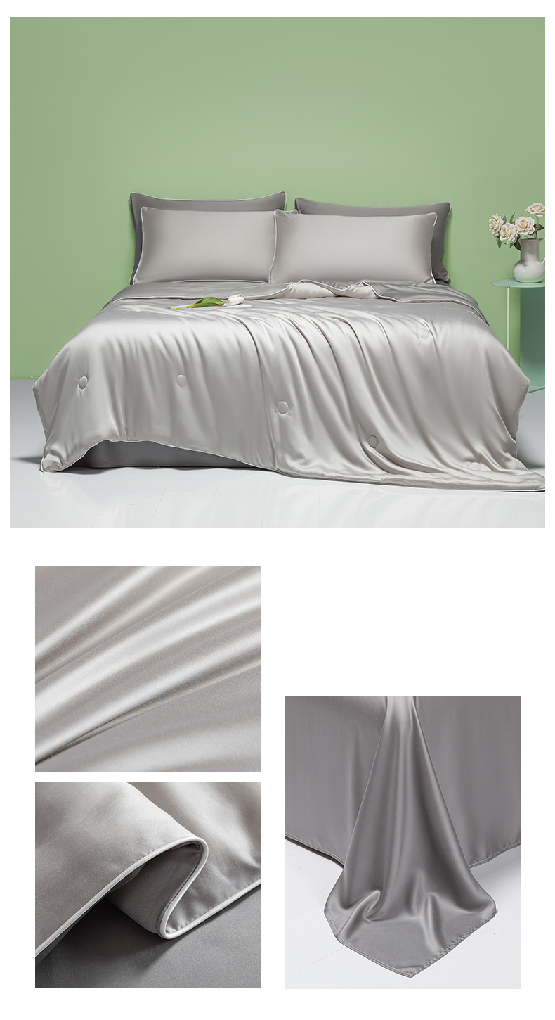 Set copripiumino in seta di ghiaccio da 4 pezzi - Lavabile, traspirante e rinfrescante, con dettagli ricamati, ultra morbido per dormire da soli, coperta climatizzata._voghion.com