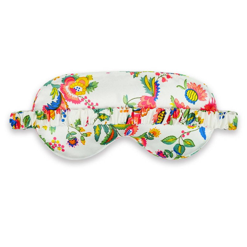 Maschera per dormire con stampa digitale floreale - Tessuto bianco effetto seta 100% traspirante, blocca la luce, morbida fascia regolabile_voghion.com