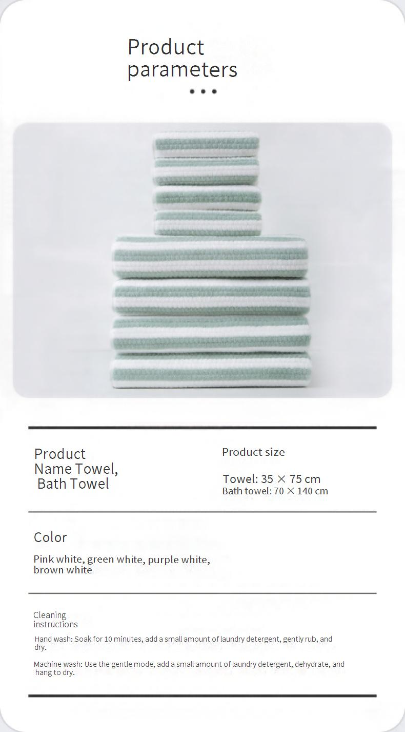 Premium Coral Fleece Striped Towel Set - Ultra Soft & Absorbent Bath & Face Towels, Quick-Dry, Non-Shedding, 1/2/3-Piece Home & Travel Sets_voghion.com