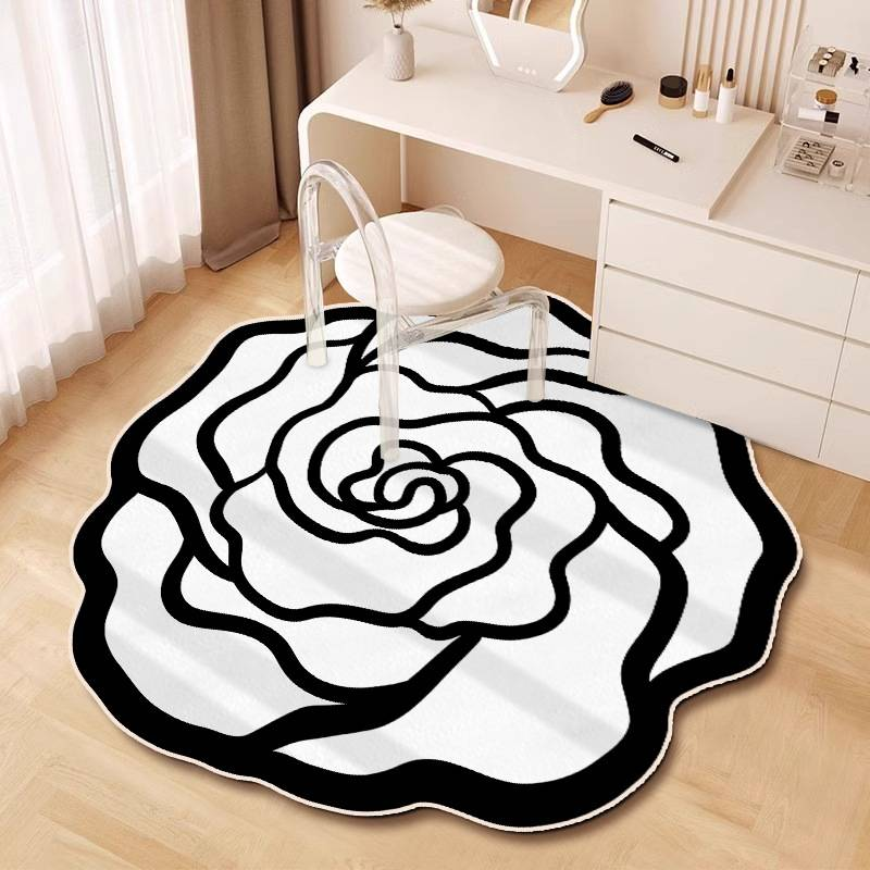 Printed Polyester Rug – Floral Bohemian Vanity Mat, Non-Slip Irregular Shape For Bedroom & Dressing Room, Washable Light Luxury Decor_voghion.com