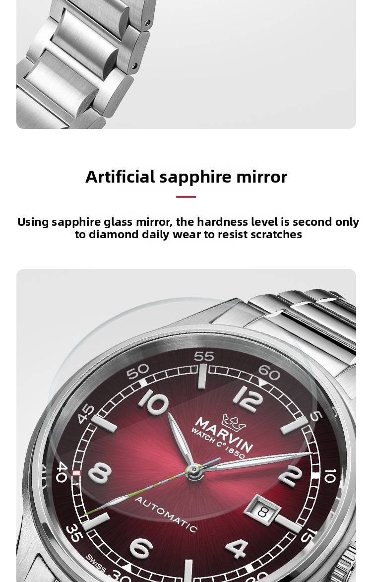 【Meister des Angelns】Marvin Swiss Luminous Mechanische Herrenuhr, Business- und modische Armbanduhr, M108.14.99.11 44 mm rotes Zifferblatt_voghion.com