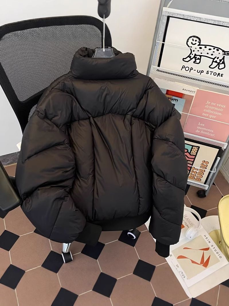 Kurzjacke für Herren, warm, Winter, hoher Kragen, Steppmantel, lockere Passform, modische Freizeitoberbekleidung, Schwarz_voghion.com