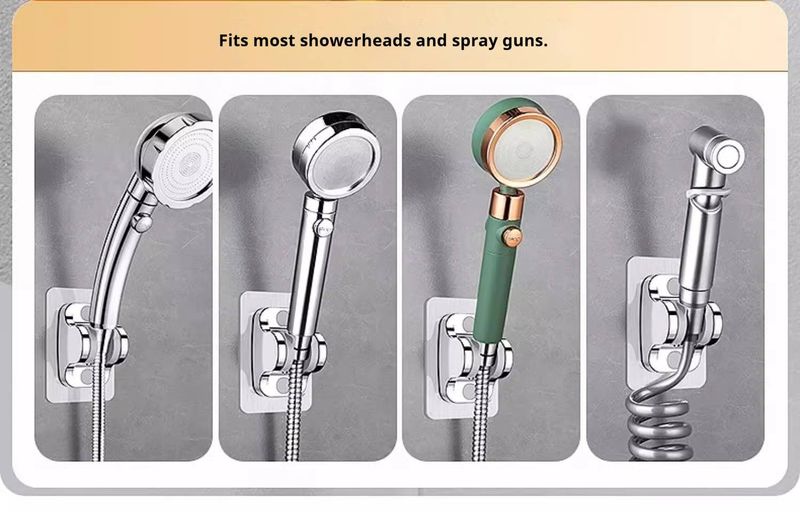No-Drill Shower Bracket – Universal ABS Wall Mount Holder For Handheld Spray & Hose, Modern Design (Silver/Black, Multi-Pack Options)_voghion.com