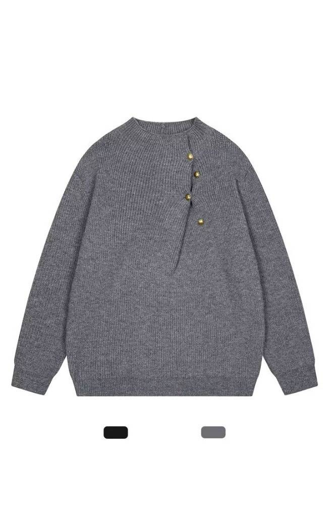 Herren-Strickpullover mit schwerem Gewicht, passender Cleanfit-Pullover für Paare, hoher Halsausschnitt, lässig, warm, für den Winter_voghion.com