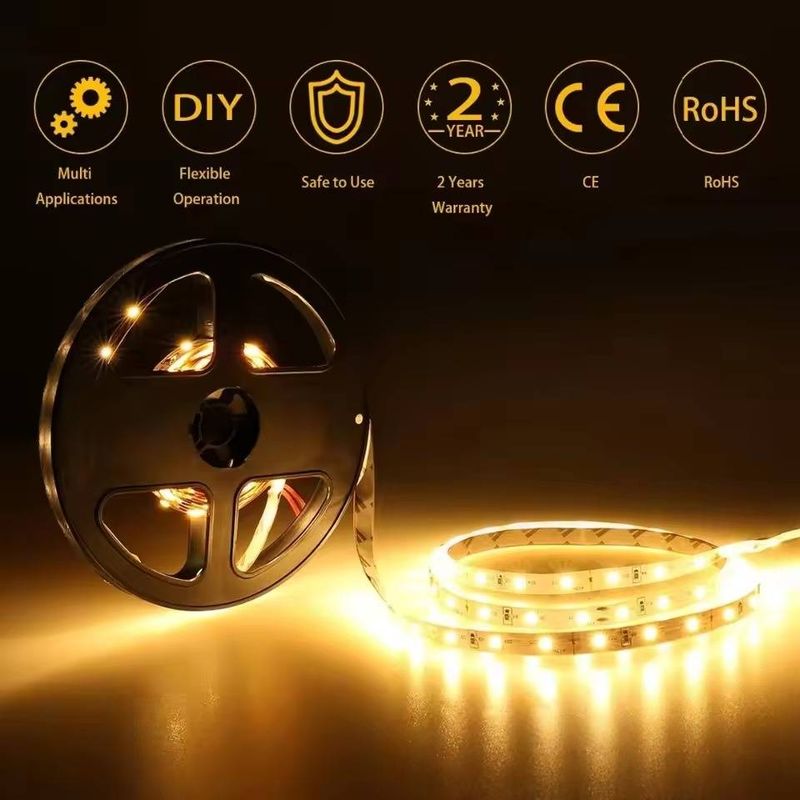 3AA Batteriebetriebenes 5V LED-Lichtband, 2835 SMD-Chip, 30 LEDs/Meter, flexibles selbstklebendes Band für Schrank, Zimmer, Dekoration (weißes/warmes Licht)_voghion.com