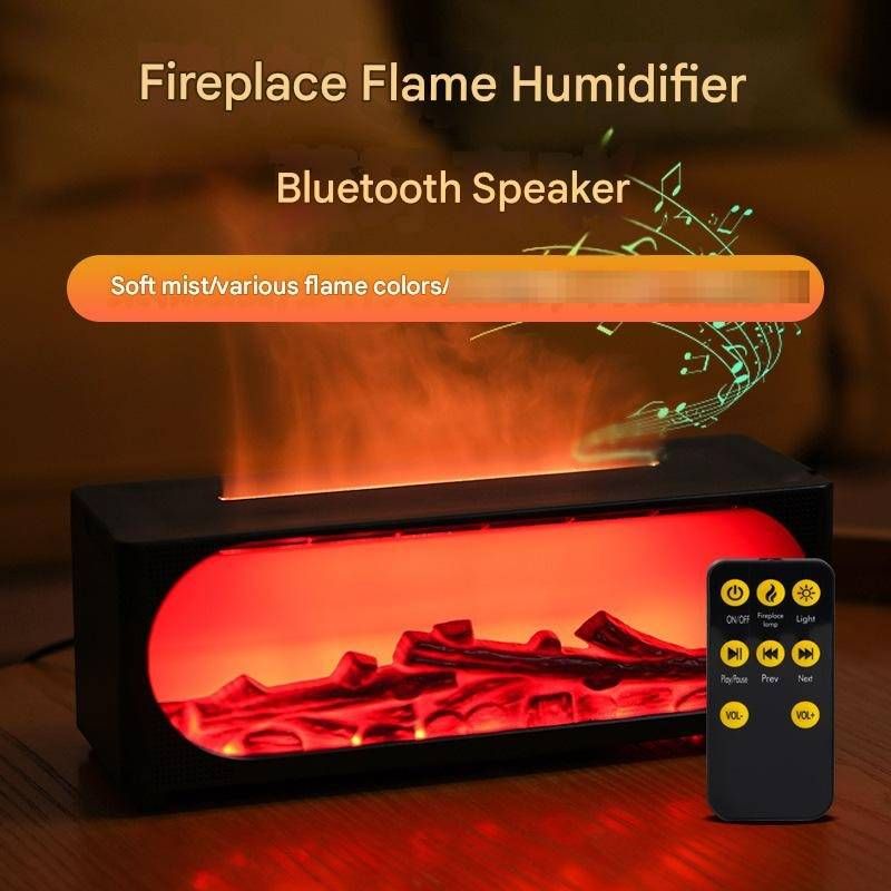 Kreativer Luftbefeuchter, Weihnachtsgeschenke, Kaminsimulation, Flammen-Aromatherapie-Maschine, Bluetooth-Lautsprecher, Heimschlafzimmer, Desktop-Nebel-Luftbefeuchter, Geschenk_voghion.com
