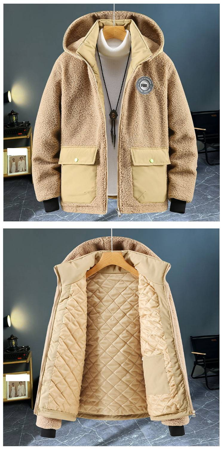 Herrenbekleidung Herren Winterjacke mit Sherpa-Futter - Dicker Baumwollmantel mit Reißverschluss vorne, stylisch und warm (M-5XL, Grau/Schwarz/Khaki)_voghion.com
