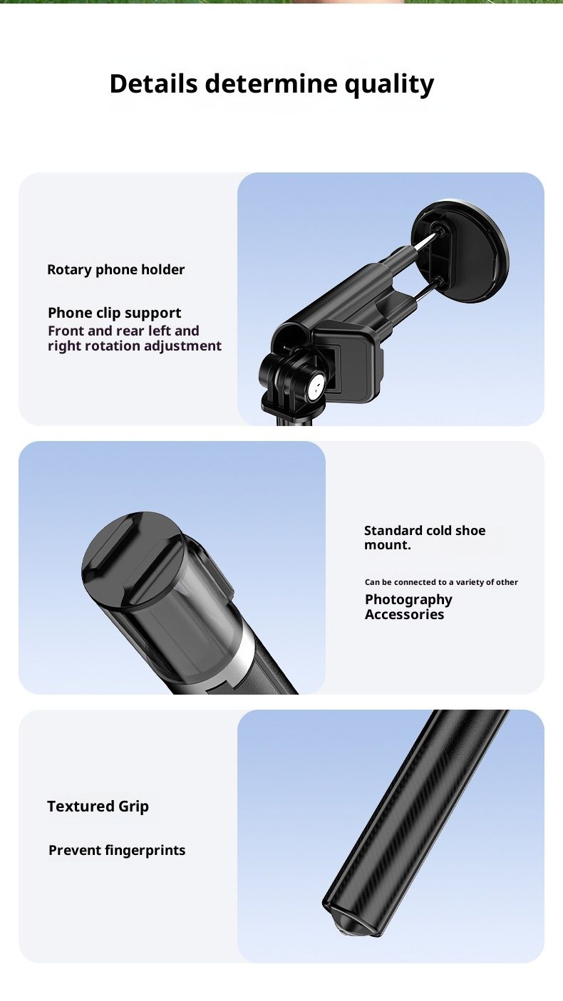 Professional Telescopic Selfie Stick With Bluetooth Remote, Tripod Stand & LED Light – 1.7m Extendable, Carbon Fiber Stabilization,_voghion.com