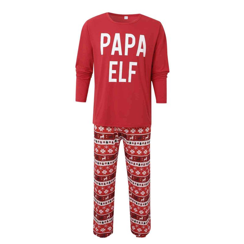 Passende Familienoutfits: Weihnachtliches Familien-Pyjama-Set mit rotem Aufdruck, langärmelig, für Eltern und Kinder_voghion.com