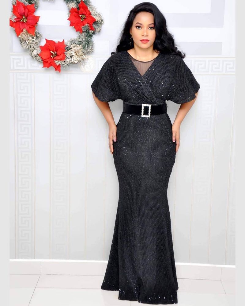 Women's Clothing Elegant Temperament Women's Dress High Elastic Sequins V Neck_voghion.com