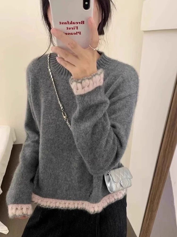 2025 Winter Lace 100% Merino Wool For Women High-End Short New Red Zodiac Year Base Sweater_voghion.com