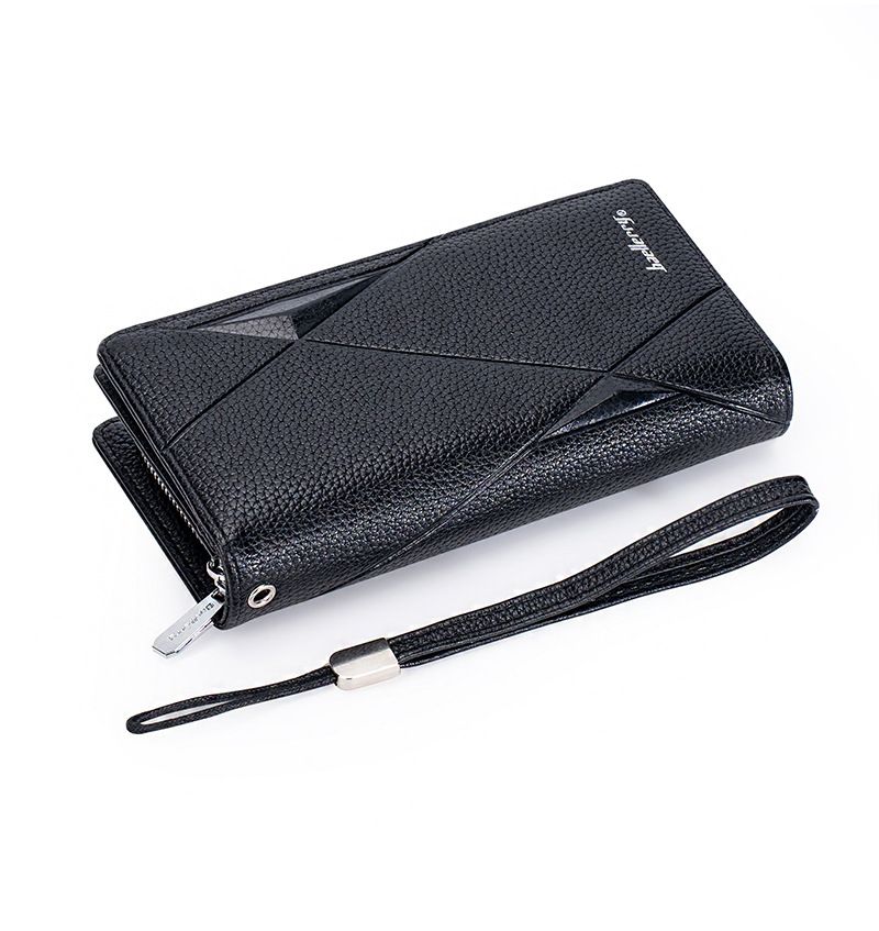 New Men's Wallet Long baellerry Business Casual Litchi Pattern Zipper Clutch Multi-Card Wallet_voghion.com