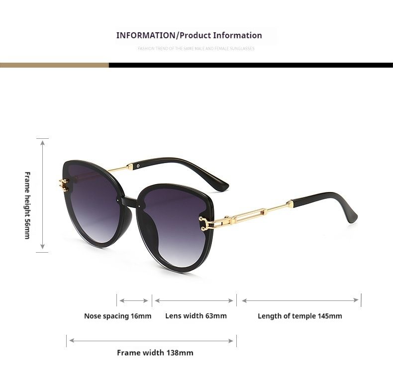 6066 Lunettes de soleil tendance à grande monture œil de chat, visage rond, filet rouge_voghion.com