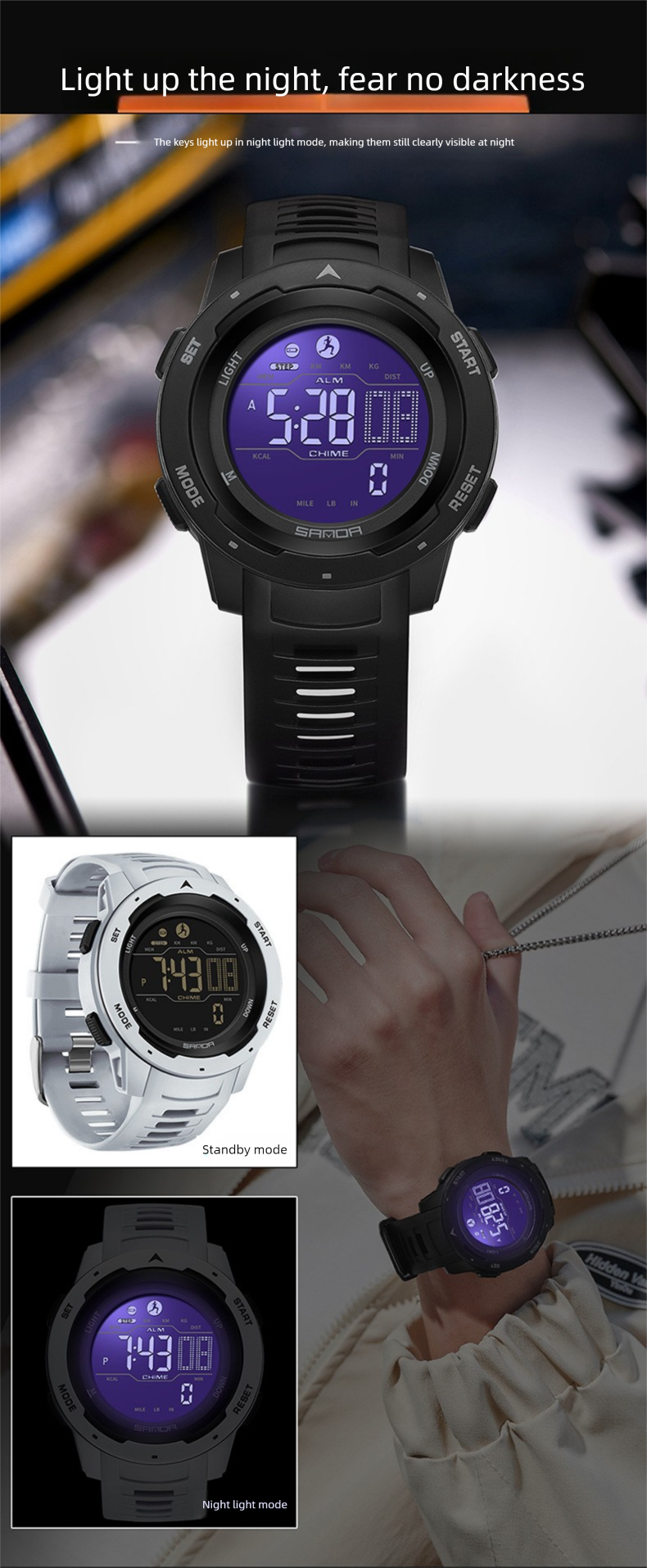 Sanda Calorie Pedometer Alarm Clock Waterproof Multifunctional Hiking Sports Military Style Shockproof Smart Watch For_voghion.com