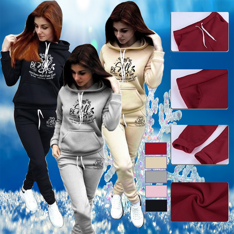 Set di felpe con cappuccio Felpe con cappuccio casual Pantaloni da jogging da donna e Fiess Felpe in due pezzi_voghion.com
