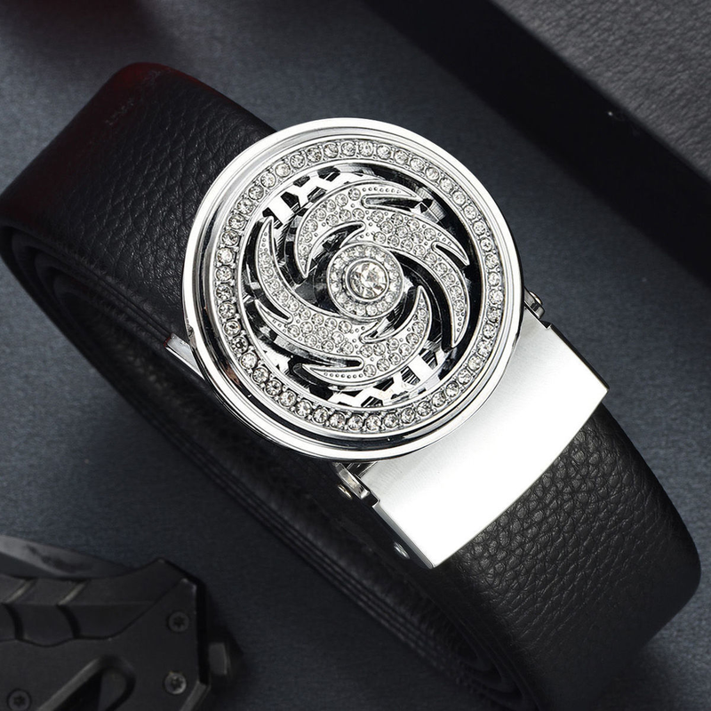 Fortune Comes And Goes Men's Automatic Fashion Rotating Buckle Belt Red White Black Versatile Cowhide_voghion.com