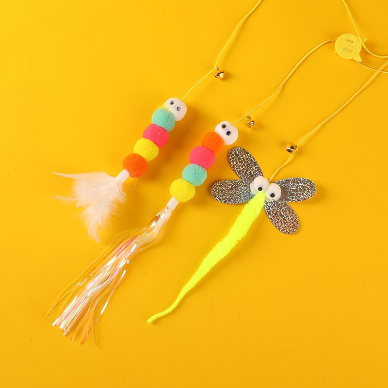 Caterpillar Feather Bell Wand Swing Toy Hanging Door Teaser Cat Self-Entertainment Gadget_voghion.com