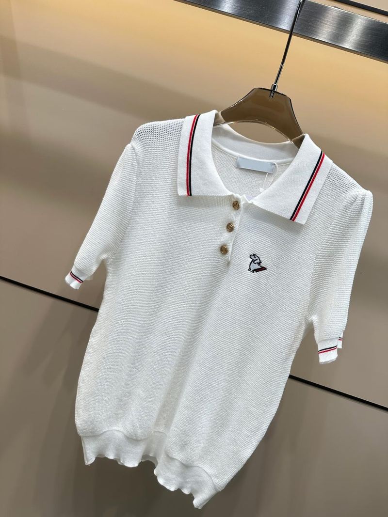 Ensemble deux pièces pour femme, pull-over à manches courtes et col rabattu, broderie chiot, blocs de couleurs, tricoté, nouvelle collection été 2021_voghion.com