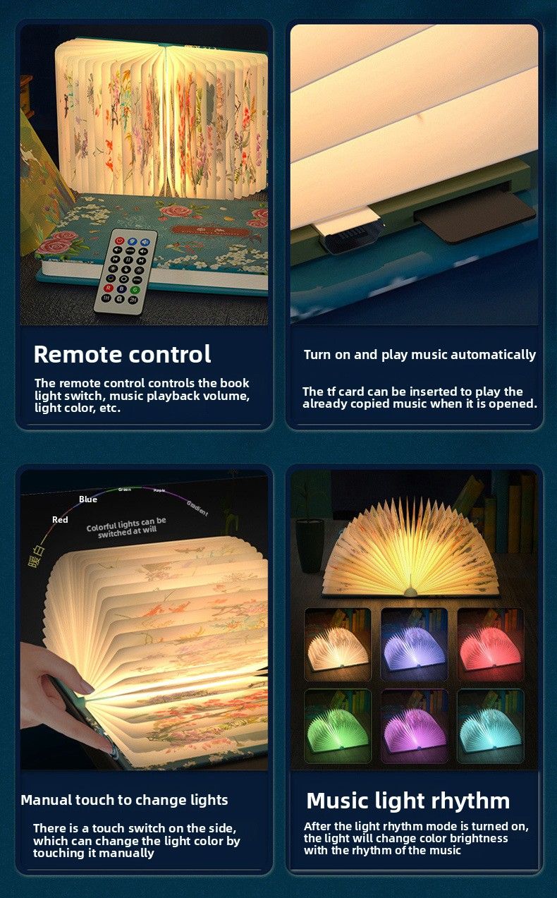 Altavoz Bluetooth magnético plegable creativo de madera, lámpara LED nocturna para libros, luz ambiental, regalo_voghion.com