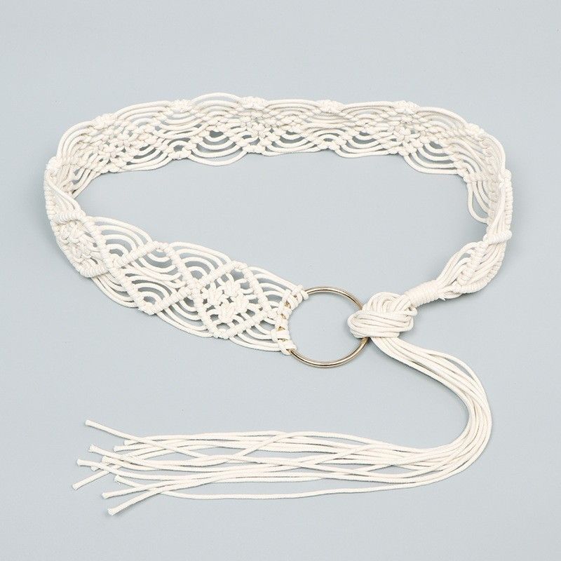 Cintura intrecciata boema con catena ad anello in ferro dorato, accessorio da vita per donna in stile etnico_voghion.com