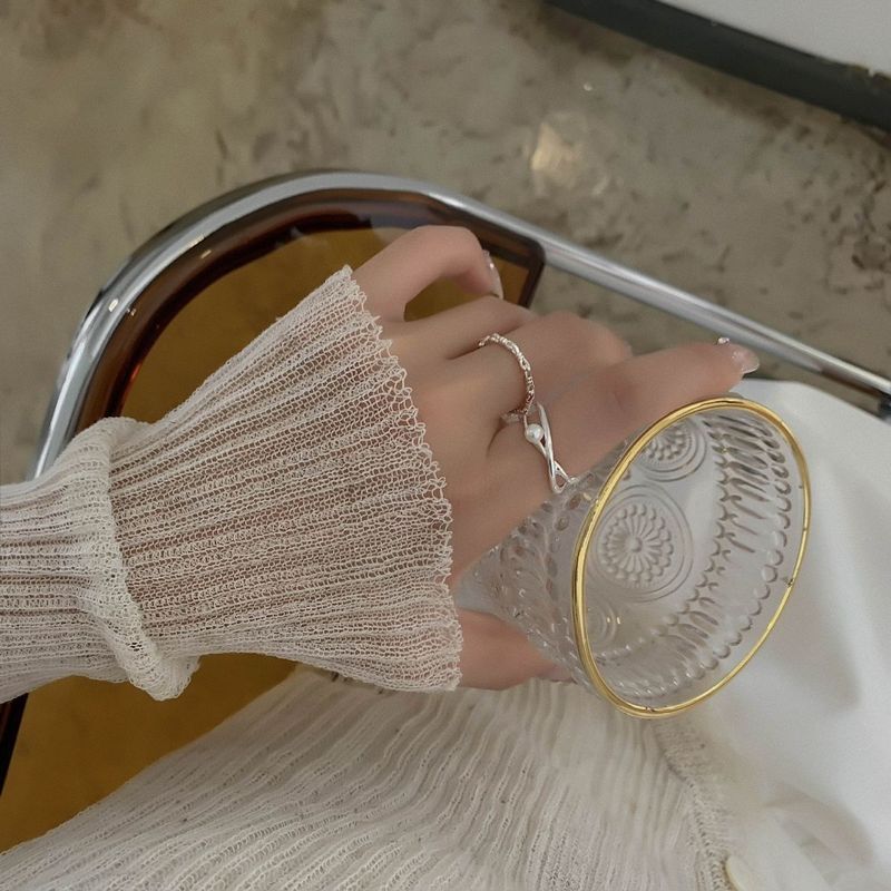 S Pure Silver Small Pearl Ring Niche Design Plain Band Stackable High-end Fashion Personality Open Gentle Elegant_voghion.com