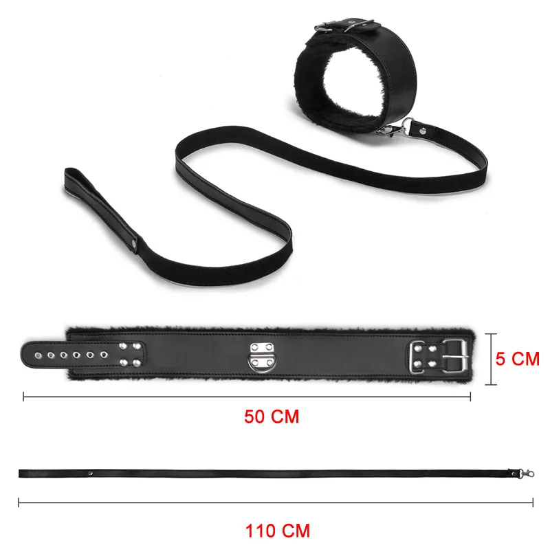 Collar Bdsm de cuero y correa de felpa fetiche Bondage Collar sexual juguetes SM restricciones juguetes sexuales para adultos mujeres M_voghion.com