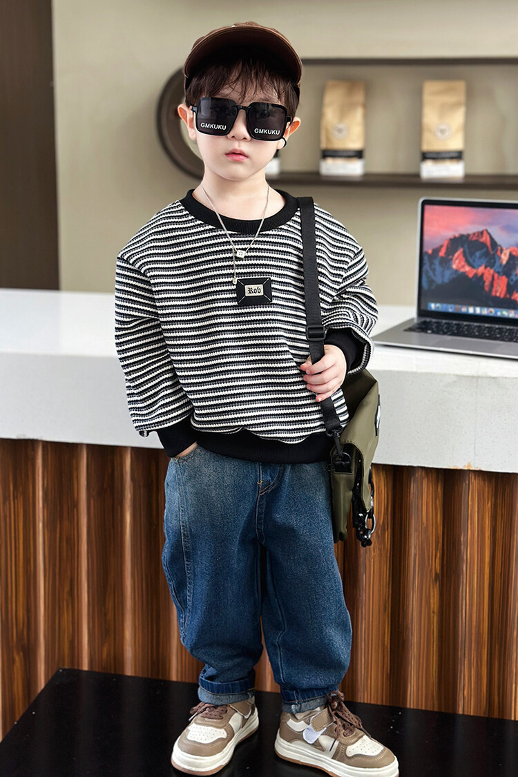 Streifen 2023 Frühling und Herbst Neue Kinder Hübsche Casual Zwei Stück Set für Jungen mit Western Stil Lange_voghion.com