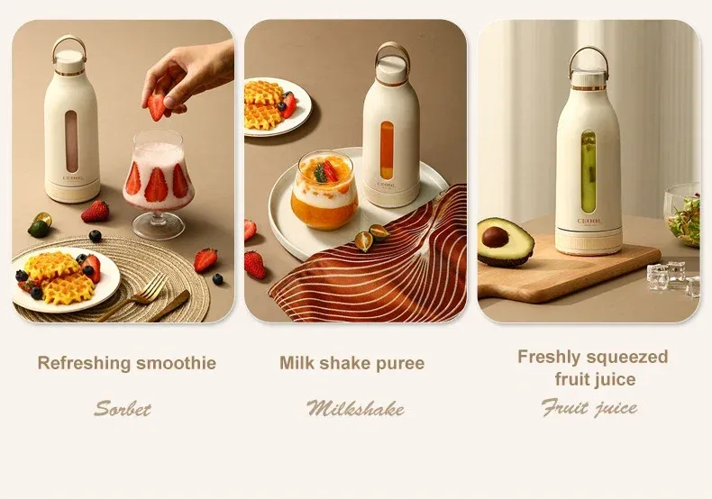 400ML Tragbare Multifunktiouns-Juspresse USB Schnell nofëllbar Mixer Frësch Uebst Grinder Elektresche Mixer Taass Shakes Smoothie Maker_voghion.com