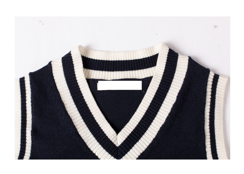 Strickweste Herbst/Winter Kinder Baumwollpullover Weste V-Ausschnitt Preppy Kinderweste mit Fleece_voghion.com