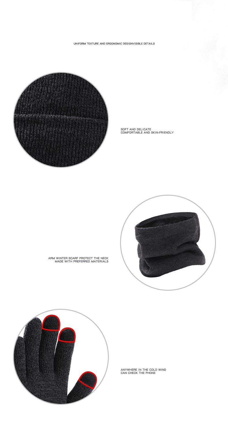 Wintermütze, Schal und Handschuhe, dreiteiliges Set für Herren, Strickmütze plus samtige Winterwollmütze und Schal_voghion.com