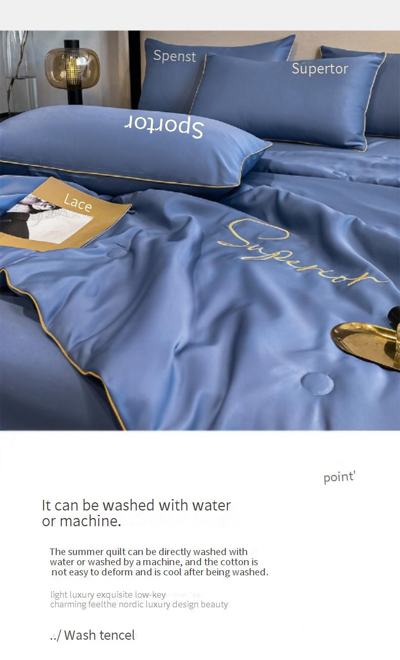 Home Textile Summer Washable Cool Quilt Four Piece Set Embroidery Ice Silky Air Conditioning Quilt_voghion.com