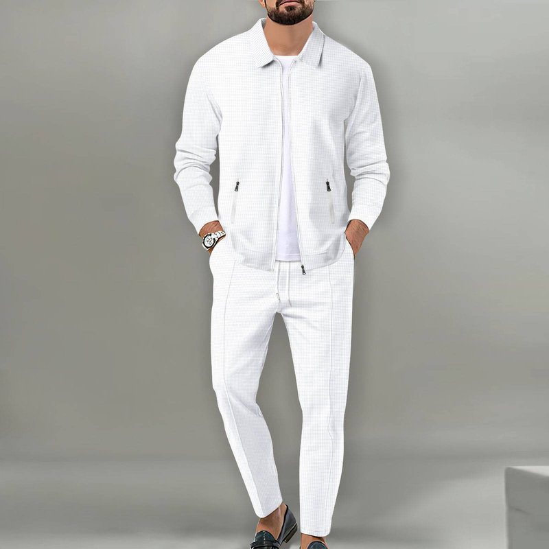 2025 Fashion Tracksuits Men's Lapel Long Sleeve Sweatshirts + Lace-Up Sweatpants 2 Piece Casual Sport Sets S-3XL_voghion.com