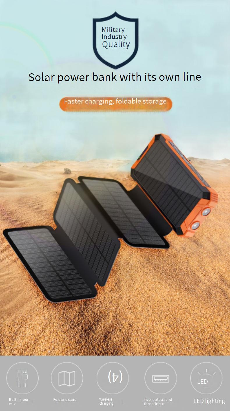 20000 mAh-s napelemes mobil összecsukható vezeték nélküli töltő kültéri használatra, vezetékes napelemes külső akkumulátorral_voghion.com
