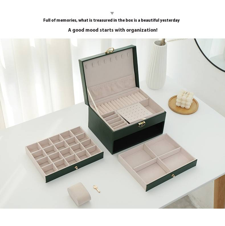 Multifunctional Jewelry Box Large Three Layer Lockable Leather Jewelry Storage Box Earring Jewelry Box Earring Storage Box_voghion.com