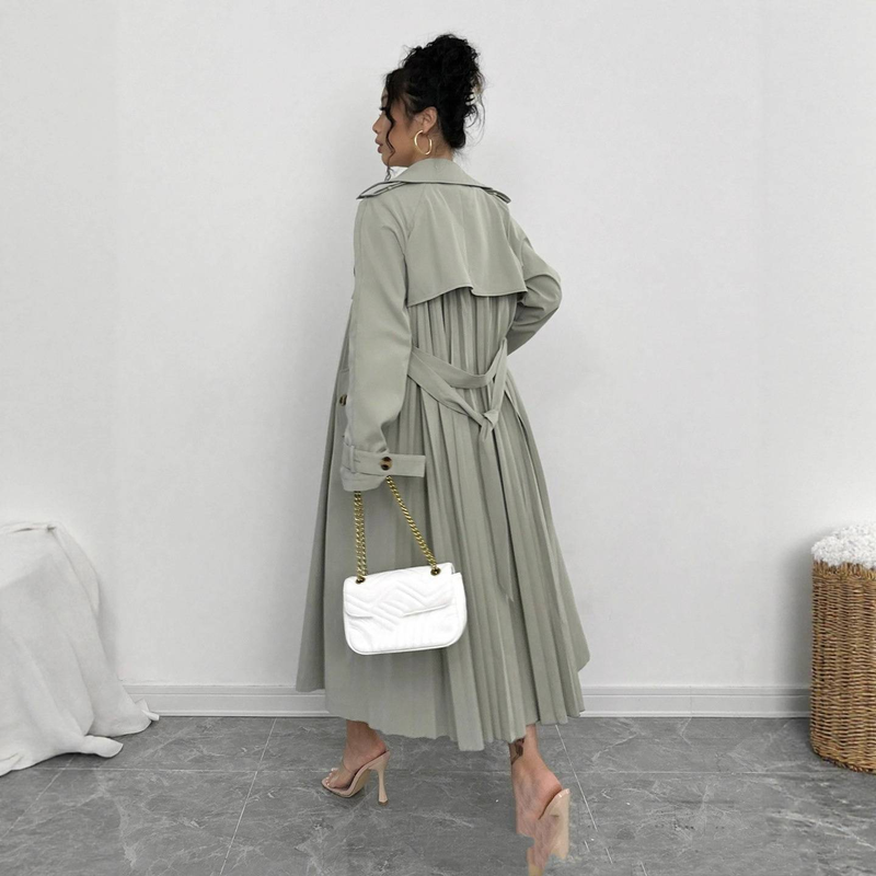 Norns Girl Women's Long Trench Coat – Korean-Inspired British Style Belted Overcoat With Stand Collar (Light Green, S-XL)_voghion.com