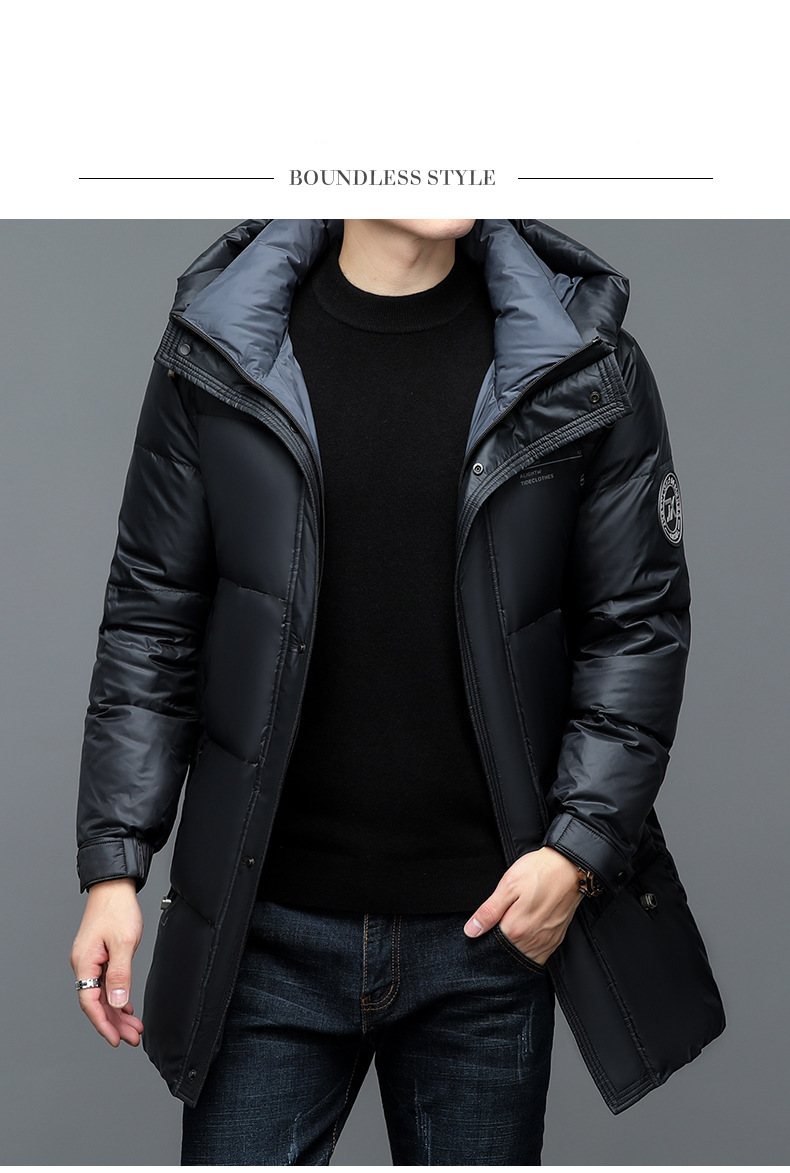 Men's Winter Long Down Jacket With Hood - 90% White Duck Down, 800 Fill Power, Windproof & Machine Washable, Slim Fit For Extreme Cold Weather_voghion.com