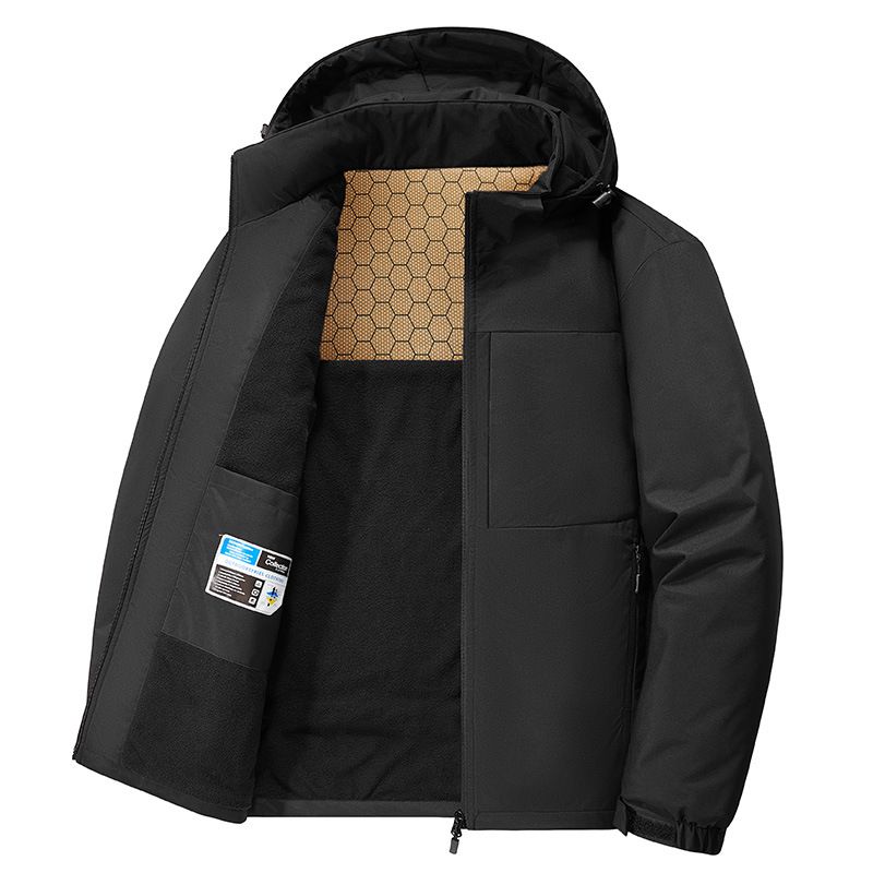 Herren-Kapuzenjacke mit Fleecefutter – Verdickter Wintermantel mit Reißverschlusstaschen, winddichte Freizeit-Oberbekleidung (Schwarz/Armeegrün/Khaki/Marineblau)_voghion.com