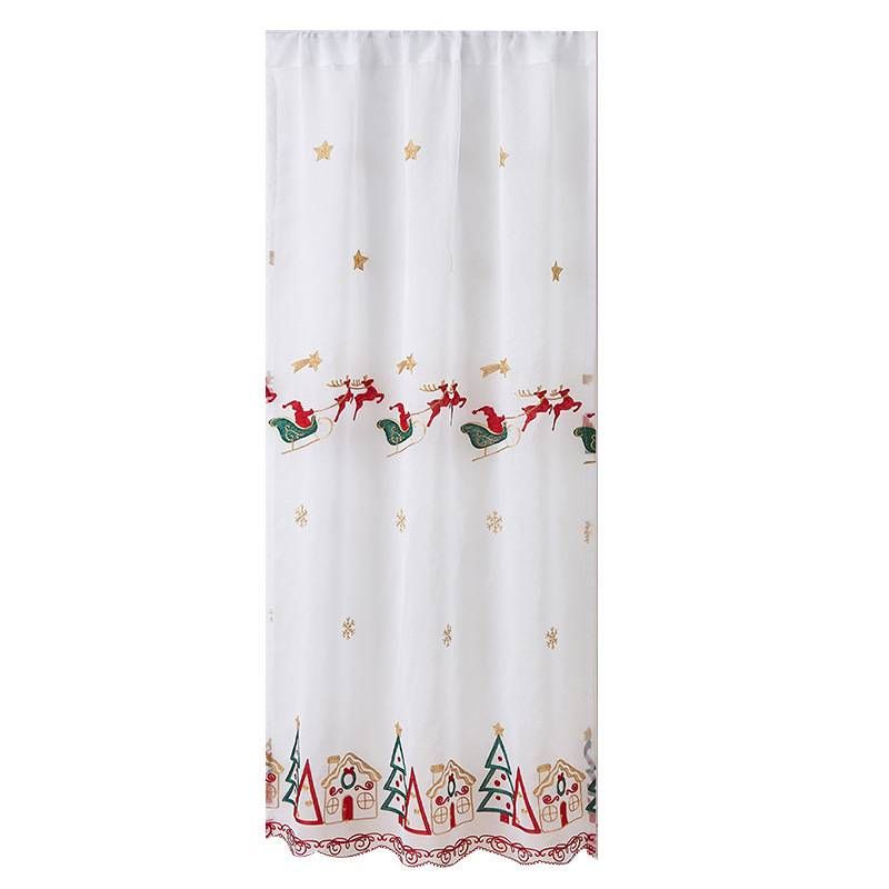 Christmas Embroidered Door Curtain – Festive Holiday Decor With Reindeer & Candles (100x200cm, Polyester, Semi-Sheer 40-70% For Living Room/Bedroom)_voghion.com