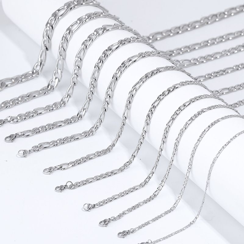 NK3:1 Stainless Cuban Titanium Steel Unisex High-end Non-fading Figaro Long Necklace_voghion.com