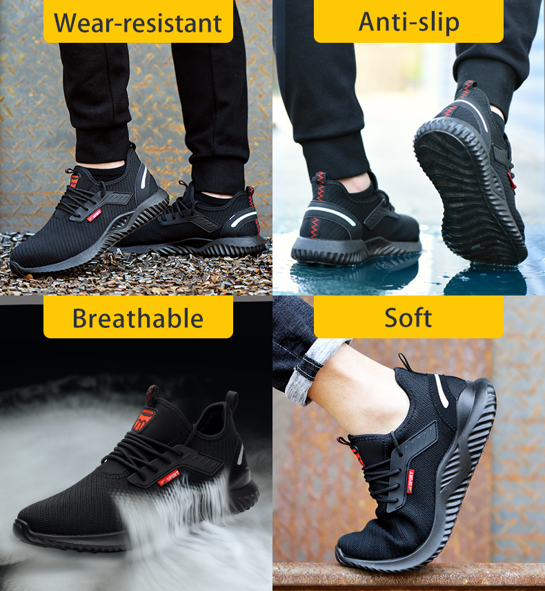 Sapatos de trabalho de segurança para construção masculinos ao ar livre com biqueira de aço botas de segurança leves à prova de furos de alta qualidade_voghion.com