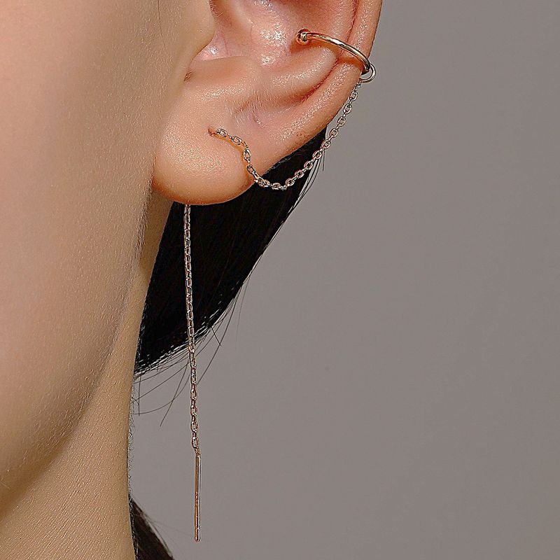 Nappa lunga con clip per orecchio a forma di C dolce e fresca, orecchini minimalisti famosi su Internet_voghion.com