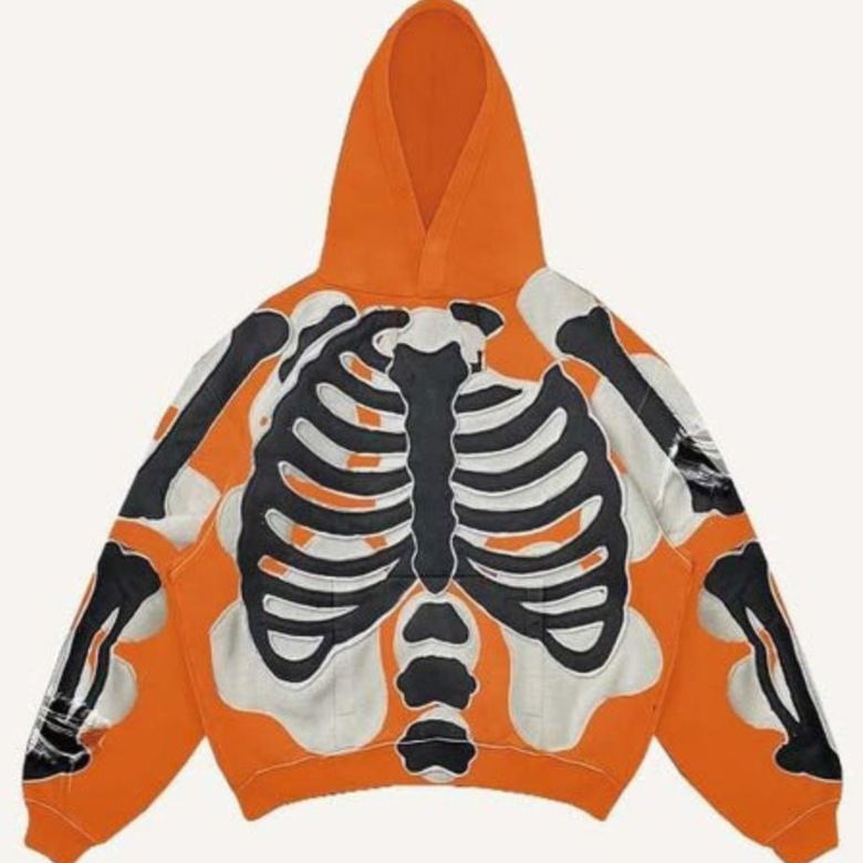 Unisex-Kapuzenpullover mit Flammenschädel – Übergroßer Pullover mit 3D-Gothic-Print (Streetwear-Essential, atmungsaktives Polyester, Reißverschlusstaschen für Telefone und Karten)_voghion.com