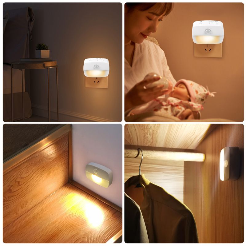 Lampka nocna LED z czujnikiem ruchu PIR Lampka nocna z wtyczką ścienną Lampka nocna do sypialni Lampki gniazdowe do szafy, korytarza, ścieżki_voghion.com