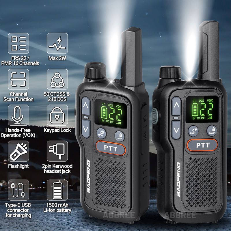 2PCS Baofeng BF-T18 Mini Dual PTT Walkie Talkies PMR FRS NOAA Portable Flashlight VOX Long Range Two Way Radio_voghion.com