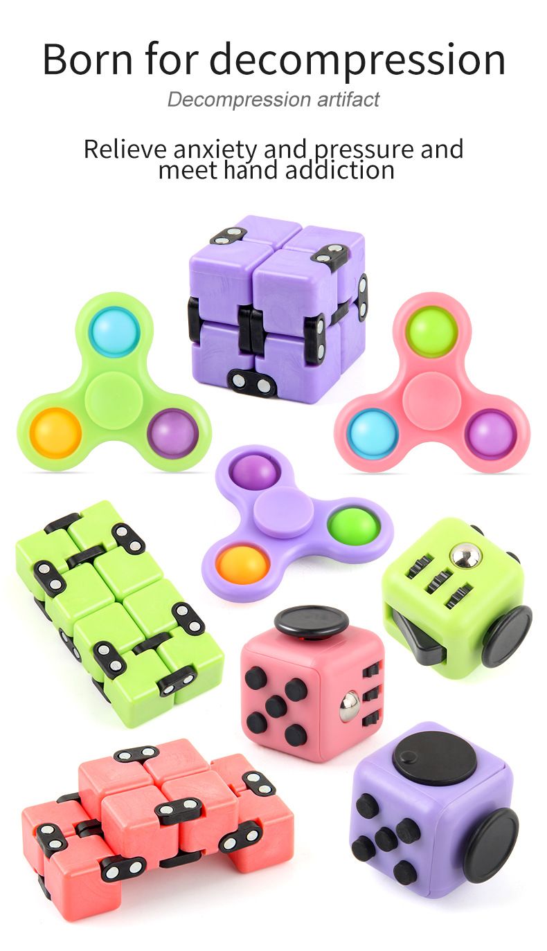 Stress Relief Toys Novel Decompression Set Infinite Rubik's Cube Finger Gyro Bubble Music Decompression Dice Three Piece Set_voghion.com